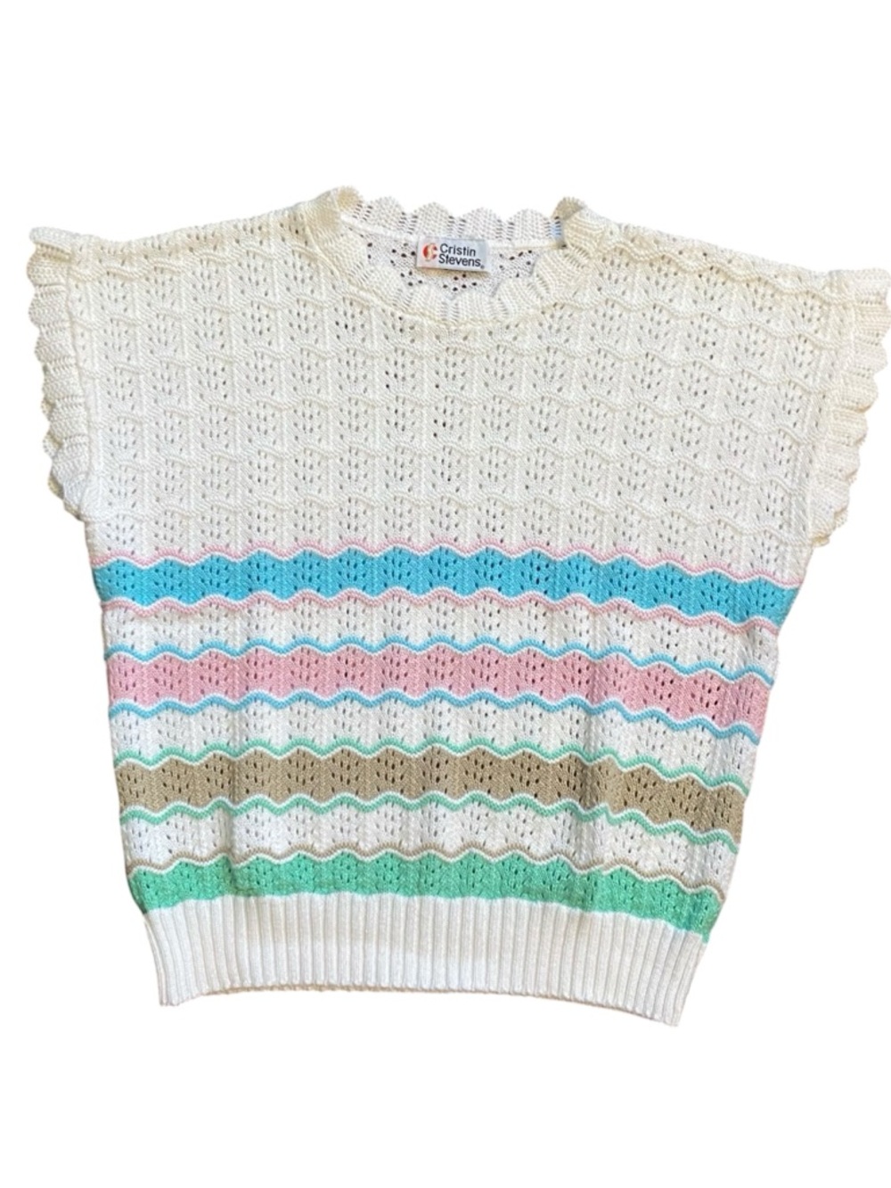 Vintage 80s Cristin Stevens Pastel Striped Knit Sweater